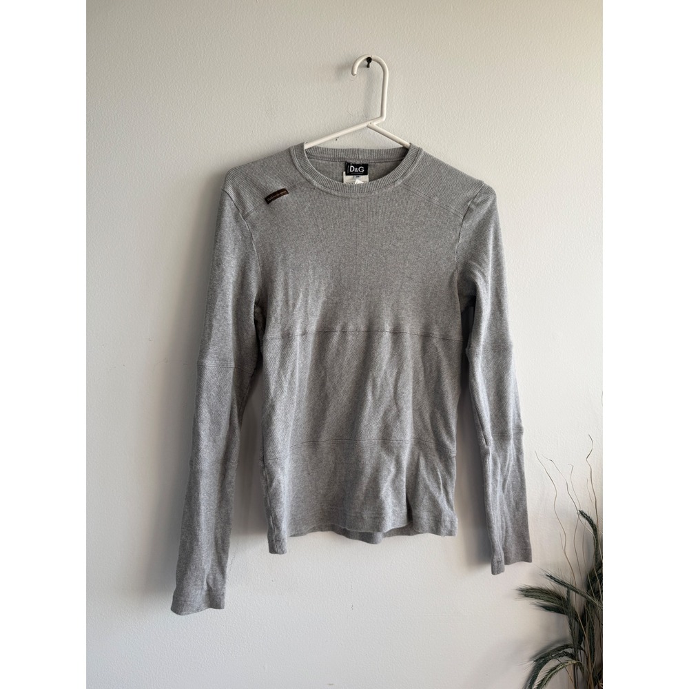 Vintage D&G Dolce & Gabbana Womens Grey Ribbed Long Sleeve‎ Crew Neck Top
